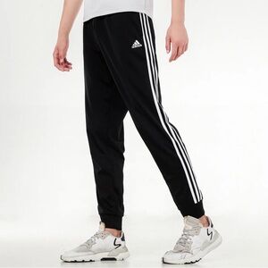 Adidas Track Pants Black Elastic Waist 3 Stripes Tapered Youth Sz 14/16.
